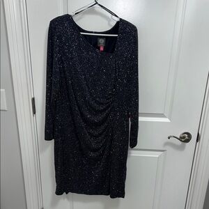 Vince Camuto Navy Sparkling Long Sleeve Dress 18W